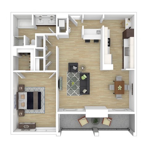 Floor plan for 1 bed, 1 bath, 1000 sqft
